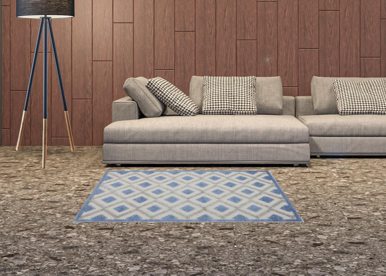 3' X 4' Blue And Gray Indoor Outdoor Area Rug - GreatEagleInc