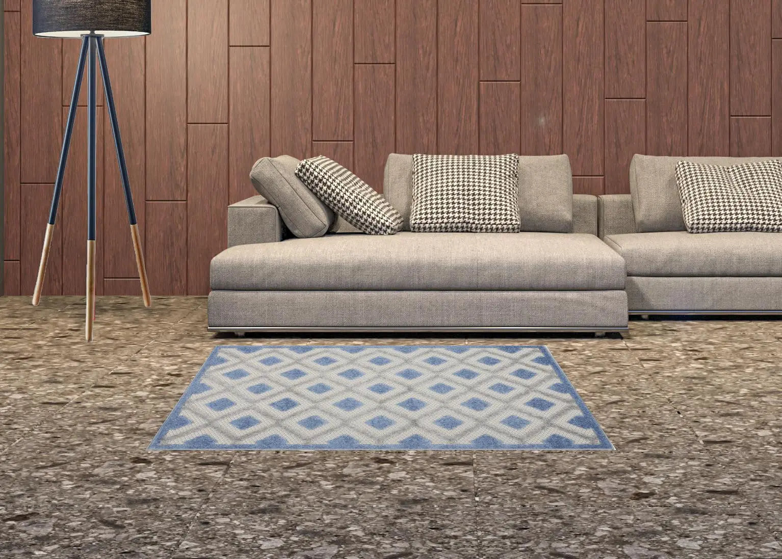 3' X 4' Blue And Gray Indoor Outdoor Area Rug - GreatEagleInc