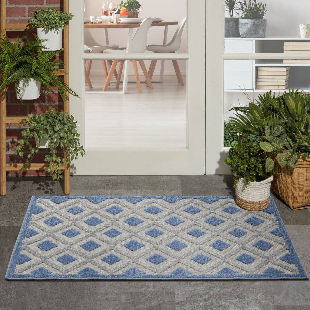 3' X 4' Blue And Gray Indoor Outdoor Area Rug - GreatEagleInc