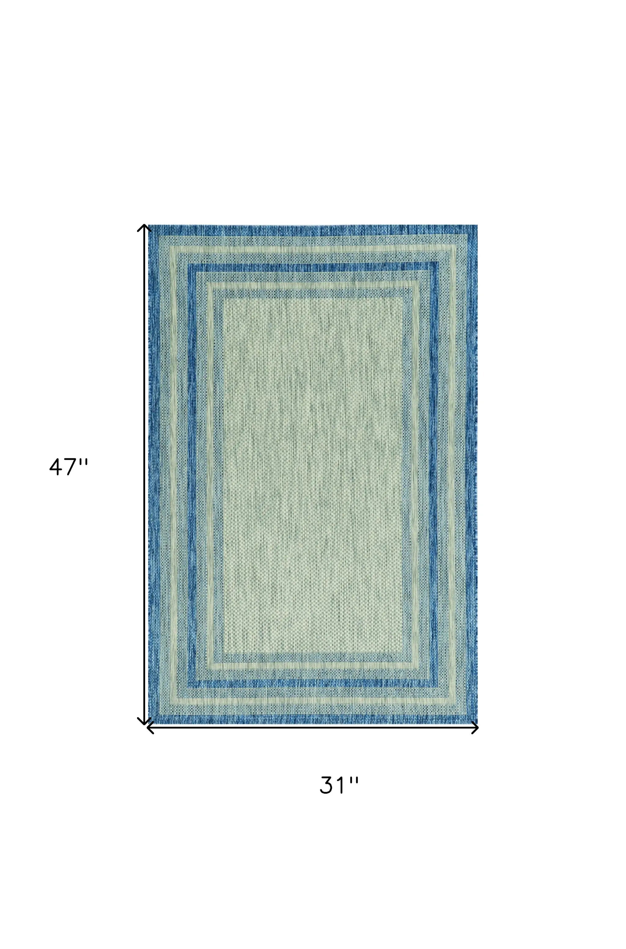 3' X 4' Blue And Green Striped Indoor Outdoor Area Rug Homeroots Outdoor