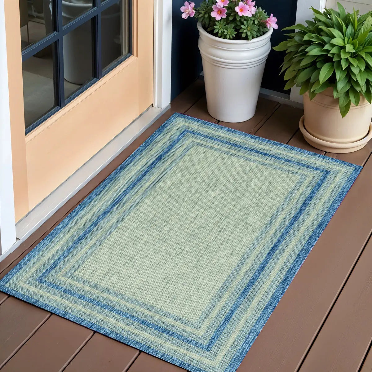 3' X 4' Blue And Green Striped Indoor Outdoor Area Rug Homeroots Outdoor