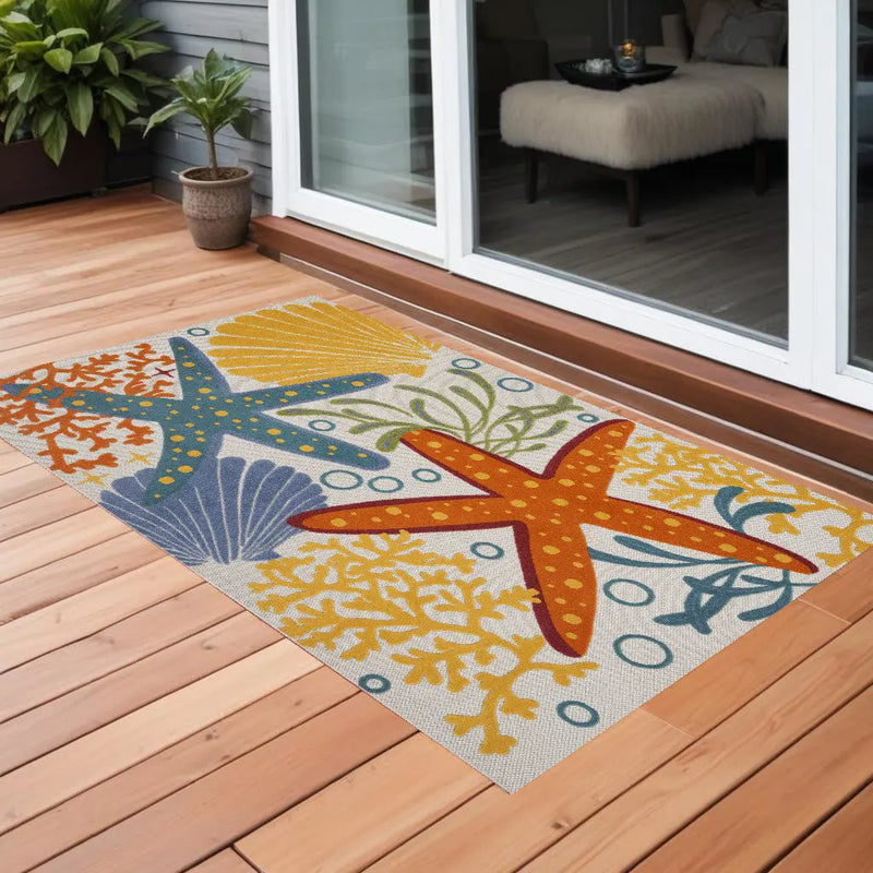 3' X 4' Blue And Yellow Indoor Outdoor Area Rug - GreatEagleInc