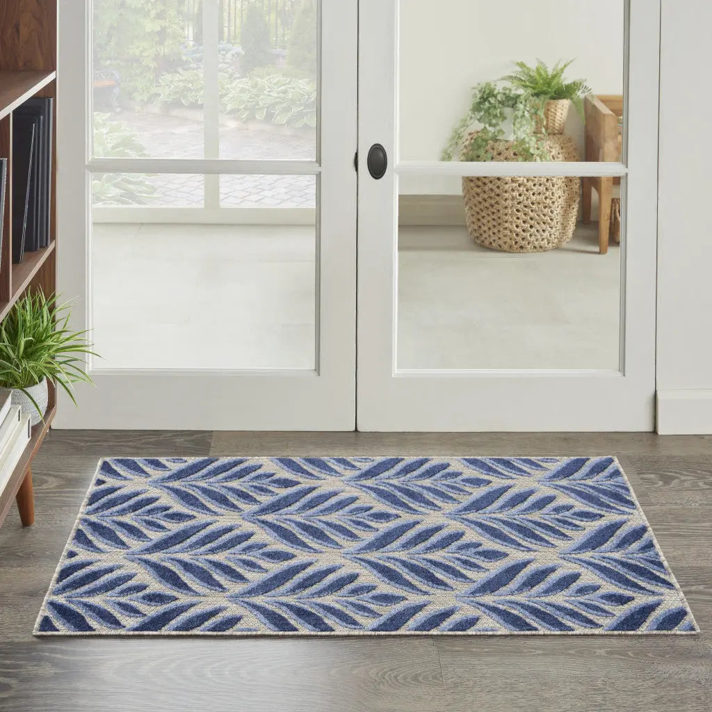 3' X 4' Blue Floral Indoor Outdoor Area Rug Homeroots Outdoor