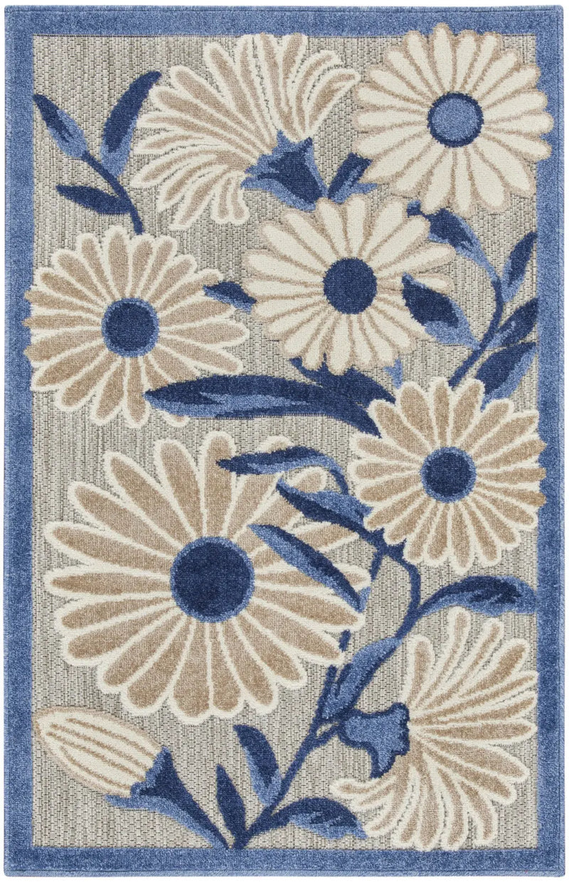 3' X 4' Blue and Gray Floral Indoor Outdoor Area Rug Homeroots Outdoor