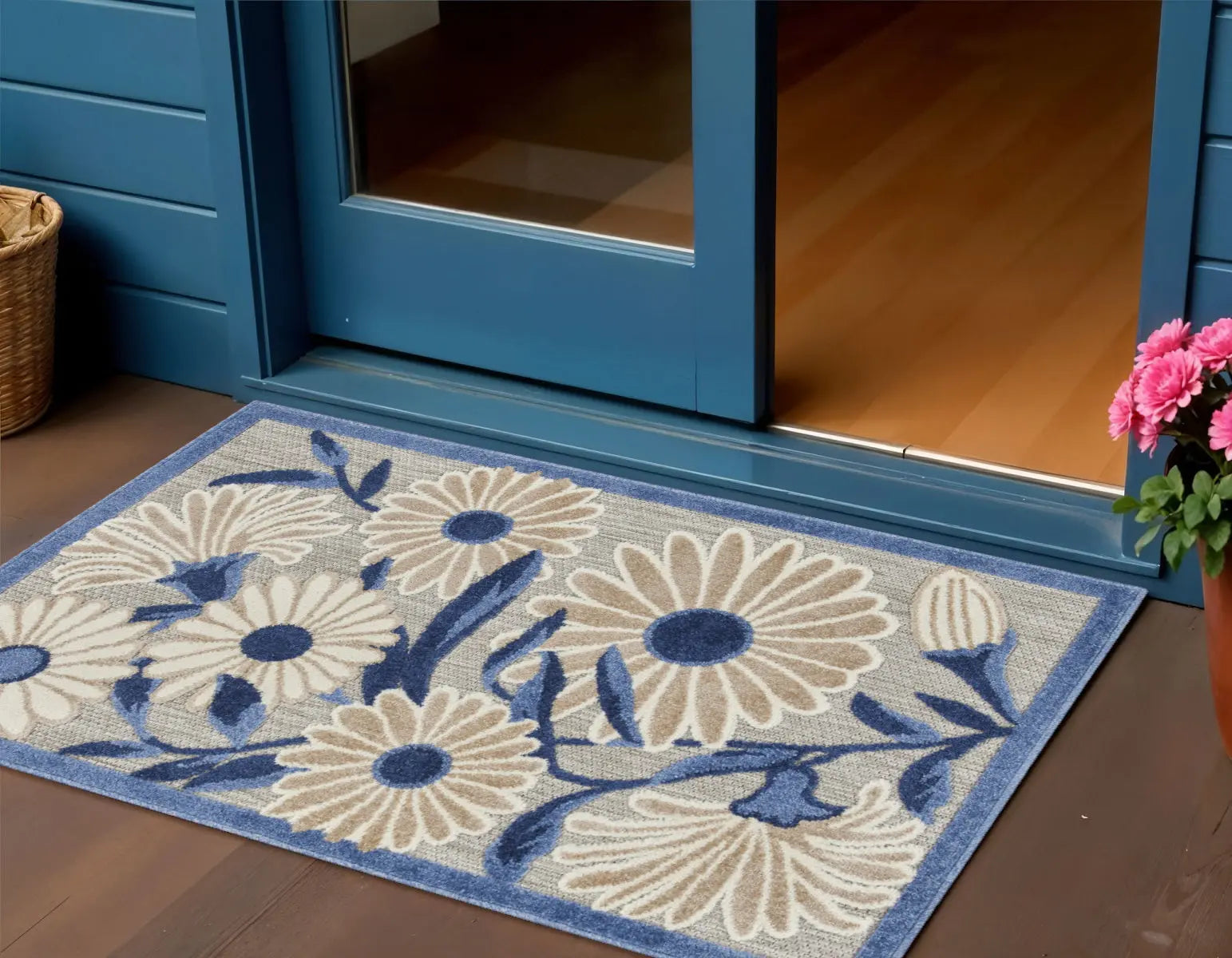 3' X 4' Blue and Gray Floral Indoor Outdoor Area Rug Homeroots Outdoor