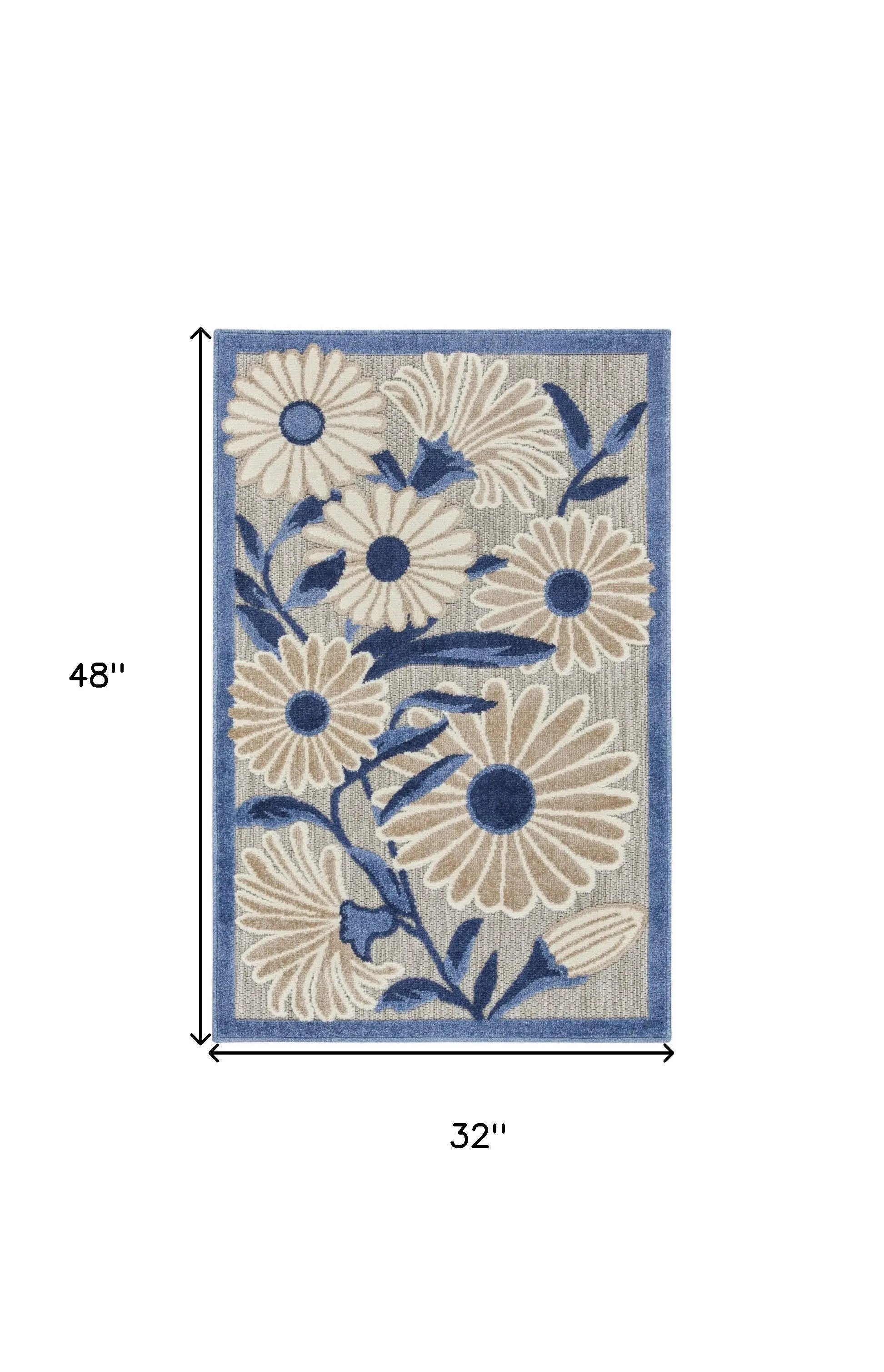 3' X 4' Blue and Gray Floral Indoor Outdoor Area Rug Homeroots Outdoor