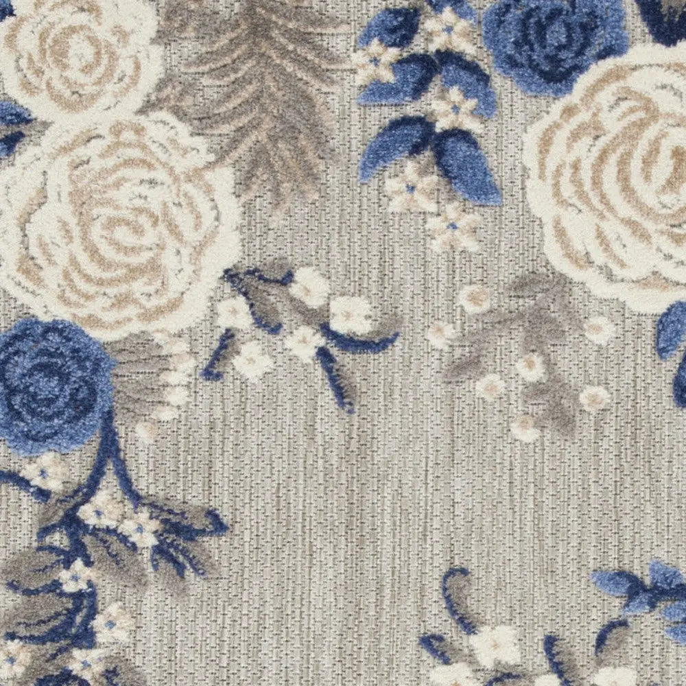 3' X 4' Blue and Gray Floral Indoor Outdoor Area Rug Homeroots Outdoor