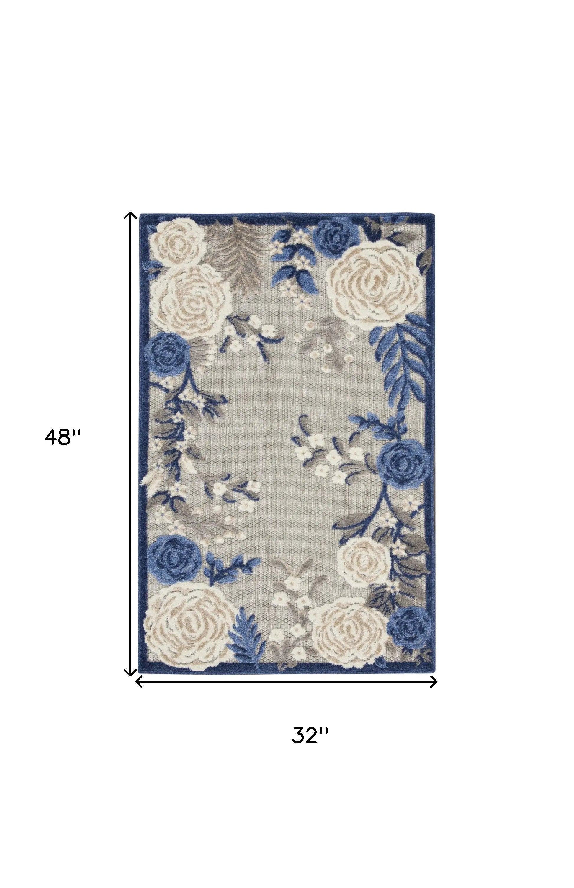3' X 4' Blue and Gray Floral Indoor Outdoor Area Rug Homeroots Outdoor