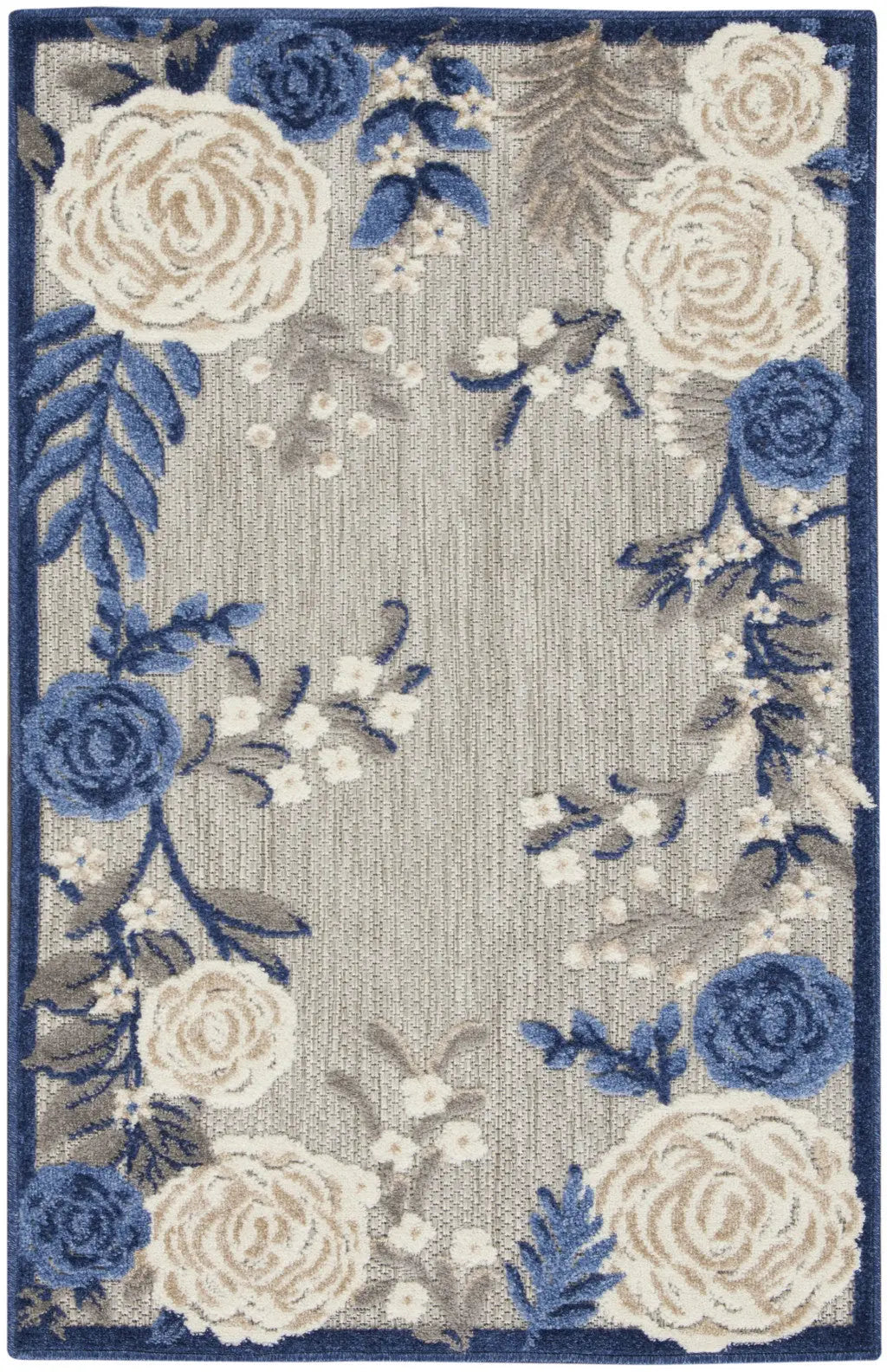 3' X 4' Blue and Gray Floral Indoor Outdoor Area Rug Homeroots Outdoor