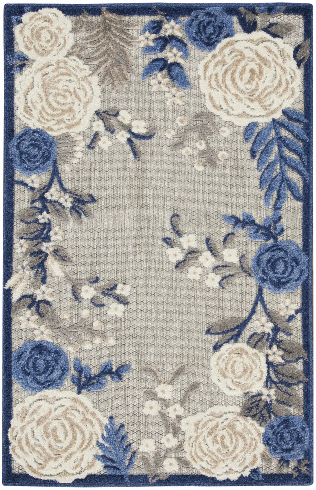 3' X 4' Blue and Gray Floral Indoor Outdoor Area Rug Homeroots Outdoor