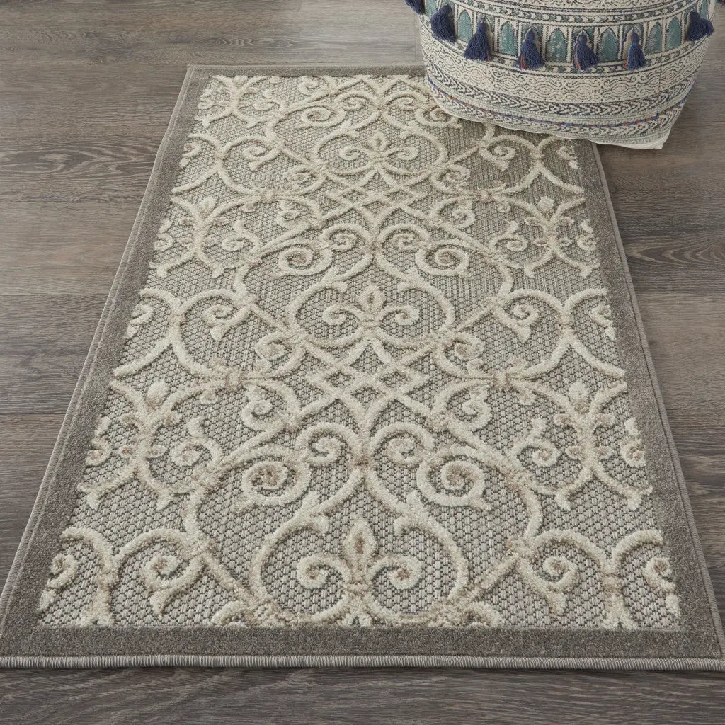 3' X 4' Gray And Ivory Indoor Outdoor Area Rug Homeroots Outdoor