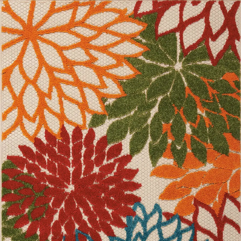 3' X 4' Green Orange And Red Floral Indoor Outdoor Area Rug Homeroots Outdoor