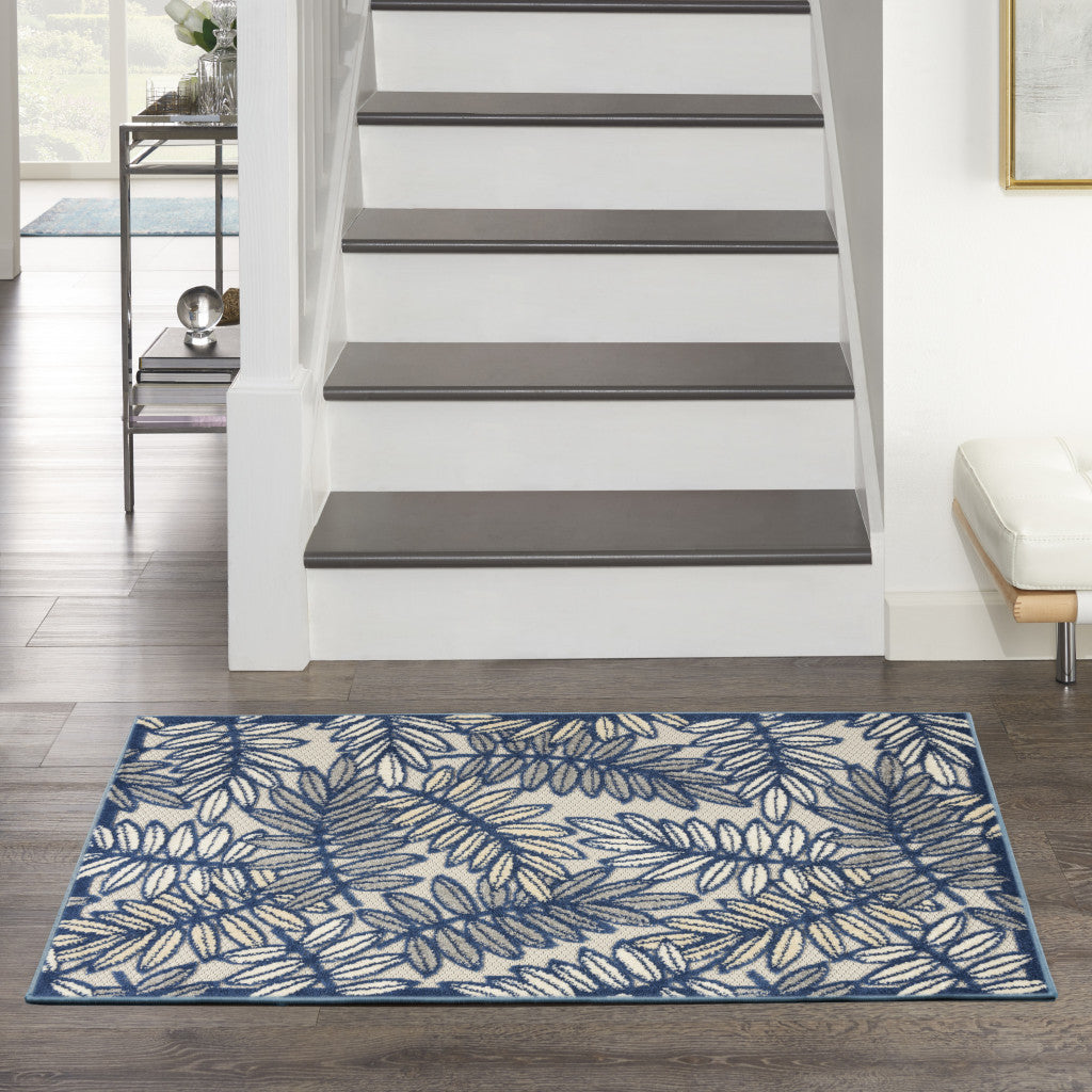 3' X 4' Ivory And Blue Indoor Outdoor Area Rug - GreatEagleInc