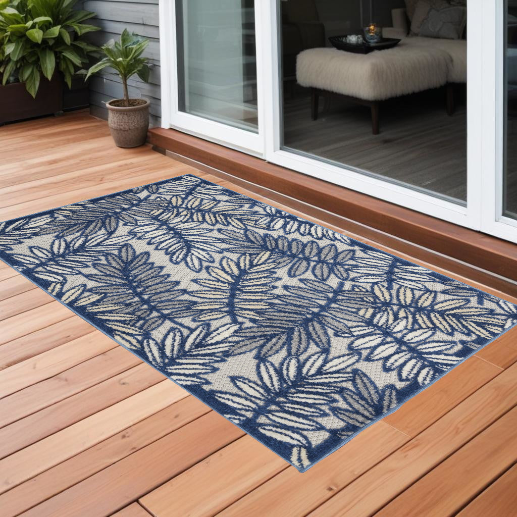 3' X 4' Ivory And Blue Indoor Outdoor Area Rug - GreatEagleInc