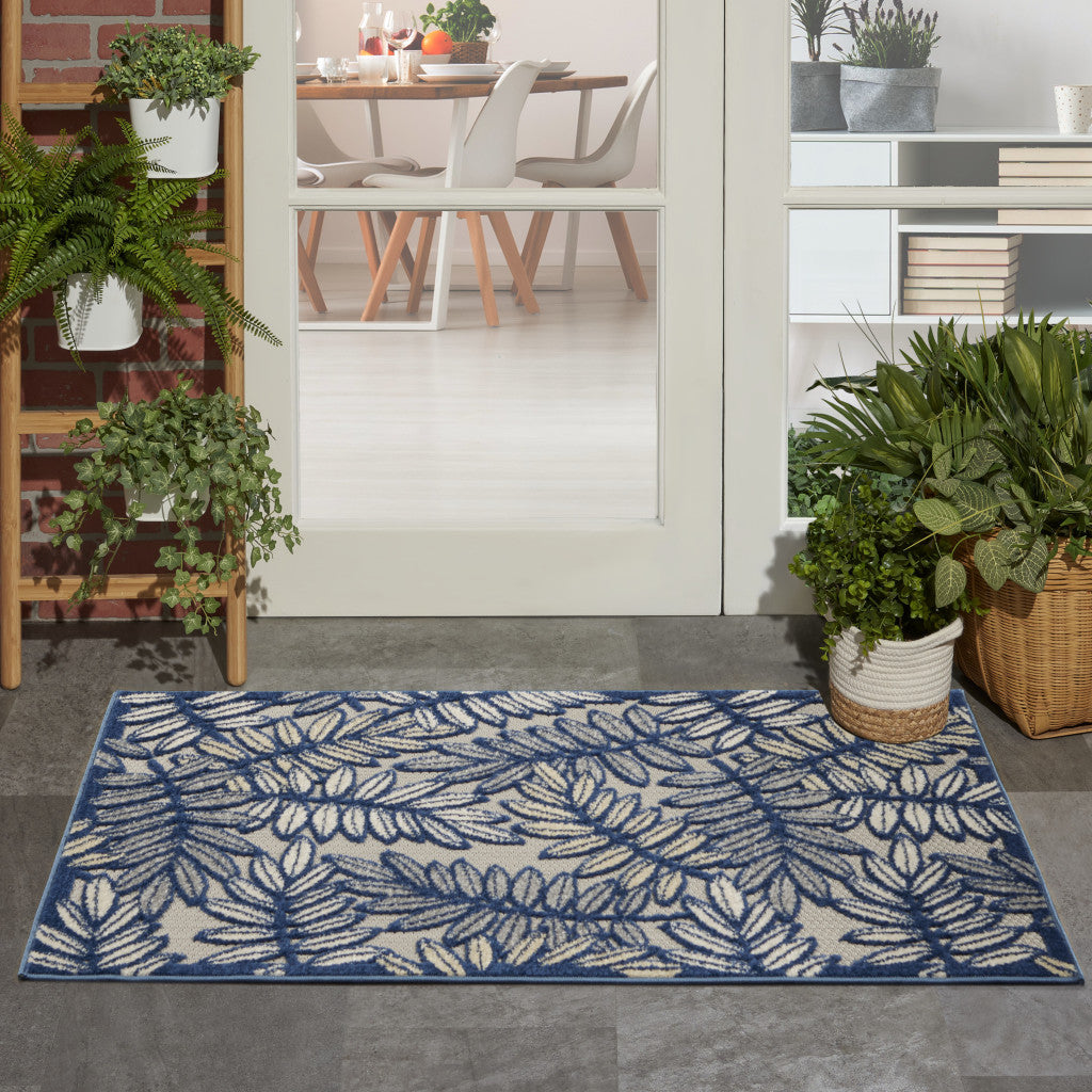 3' X 4' Ivory And Blue Indoor Outdoor Area Rug - GreatEagleInc