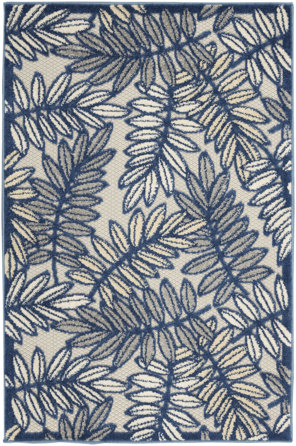 3' X 4' Ivory And Blue Indoor Outdoor Area Rug - GreatEagleInc