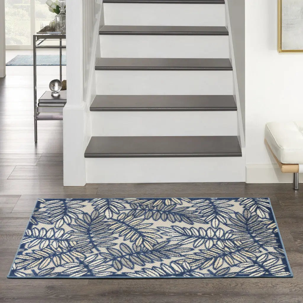 3' X 4' Ivory And Blue Indoor Outdoor Area Rug - GreatEagleInc