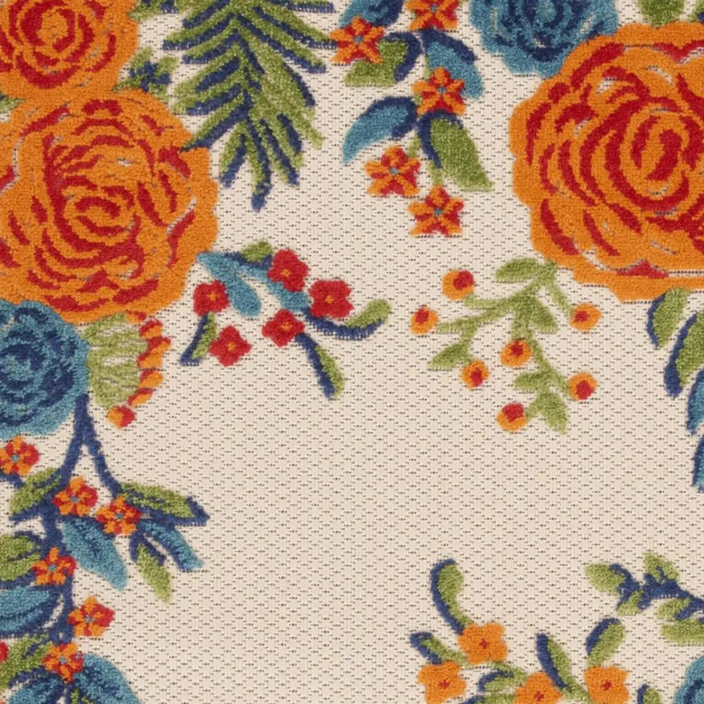 3' X 4' Ivory Orange and Blue Floral Indoor Outdoor Area Rug Homeroots Outdoor