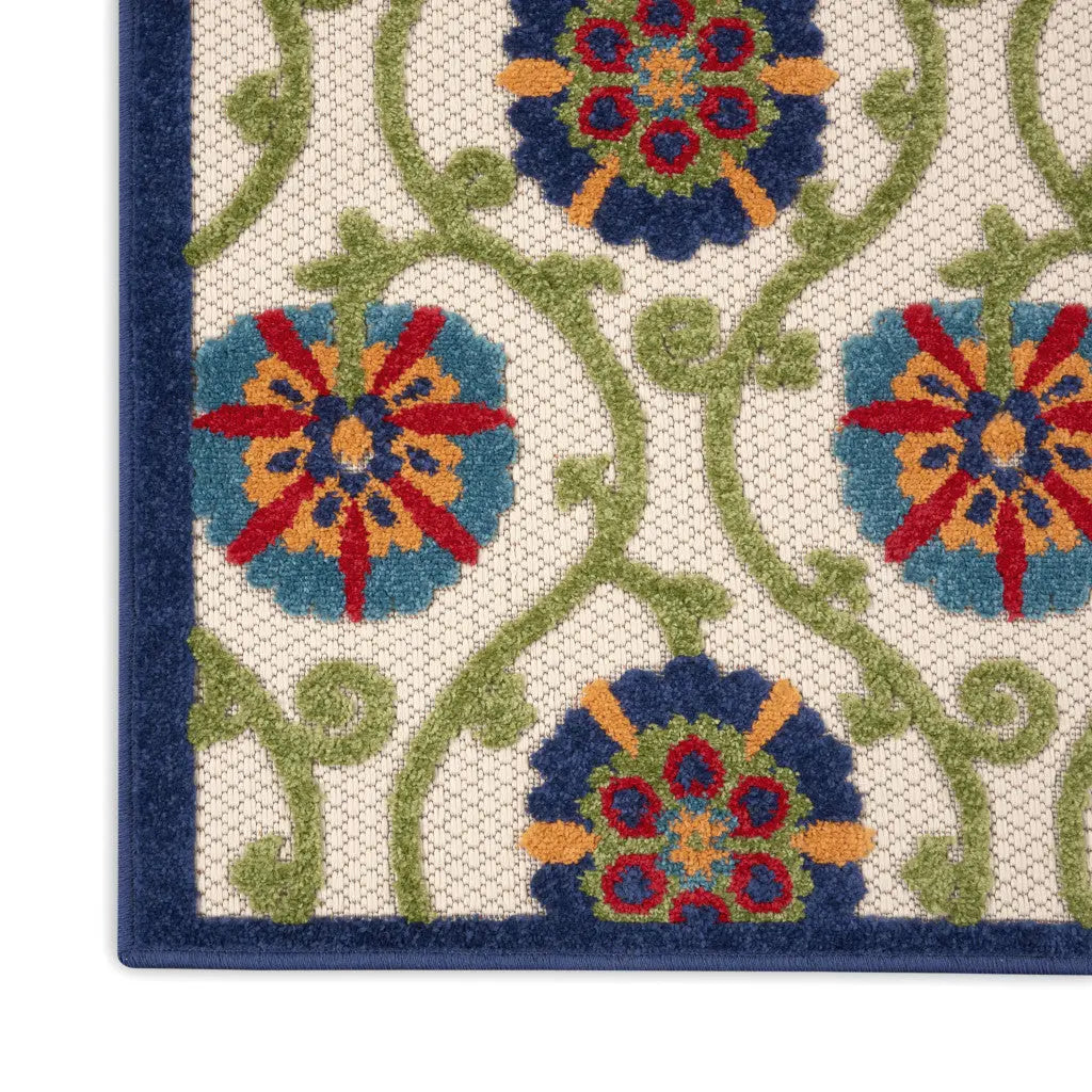 3' X 4' Navy Blue Beige Green Blue And Red Floral Indoor Outdoor Area Rug Homeroots Outdoor