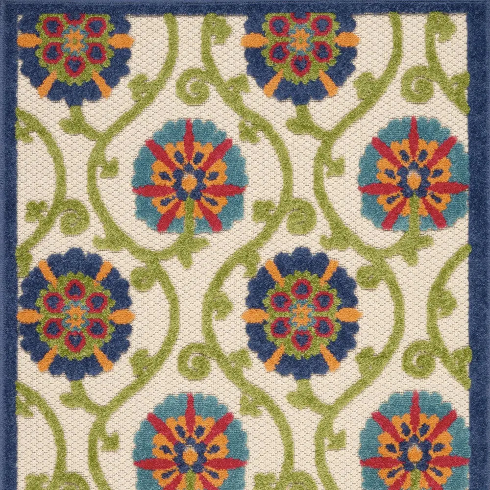 3' X 4' Navy Blue Beige Green Blue And Red Floral Indoor Outdoor Area Rug Homeroots Outdoor