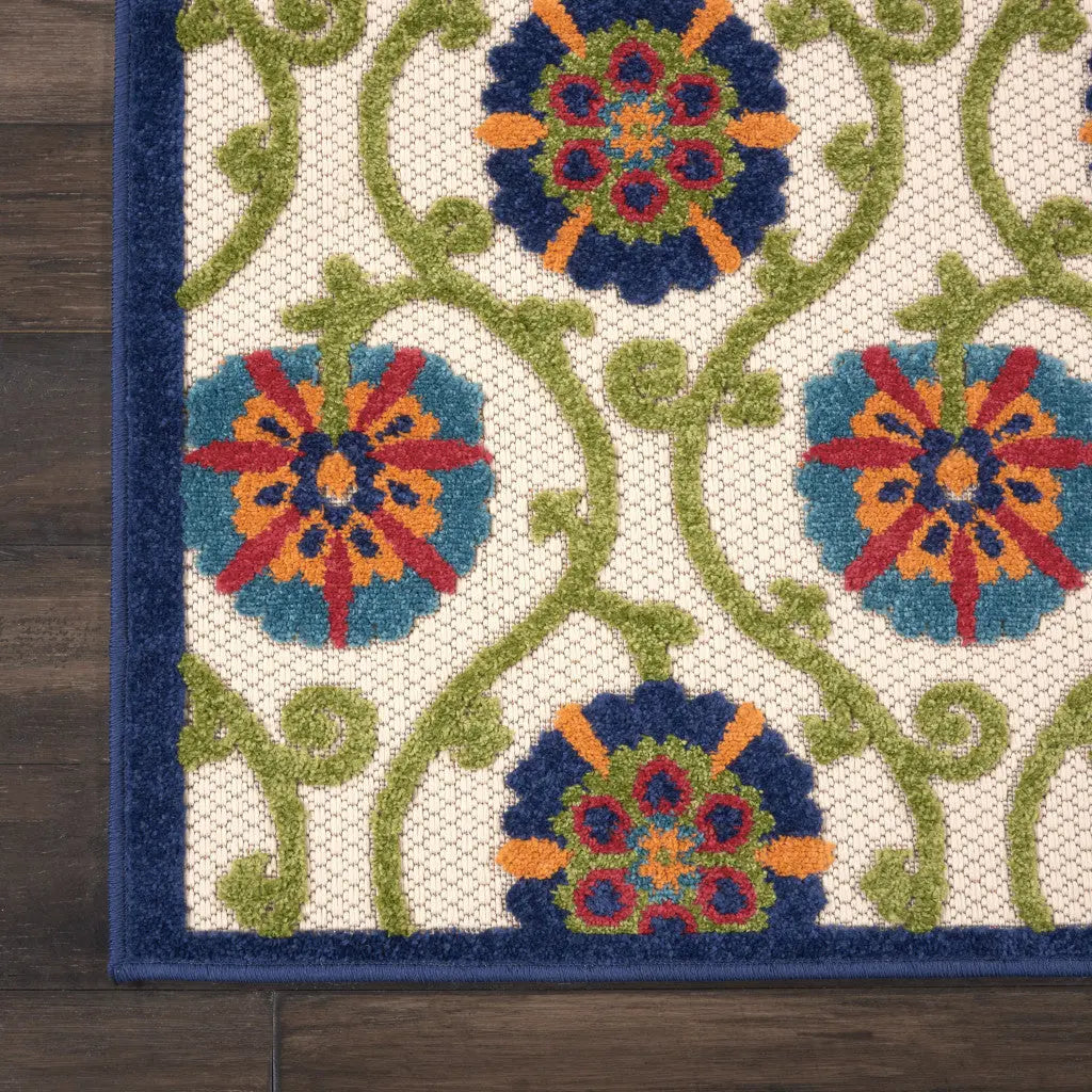 3' X 4' Navy Blue Beige Green Blue And Red Floral Indoor Outdoor Area Rug Homeroots Outdoor