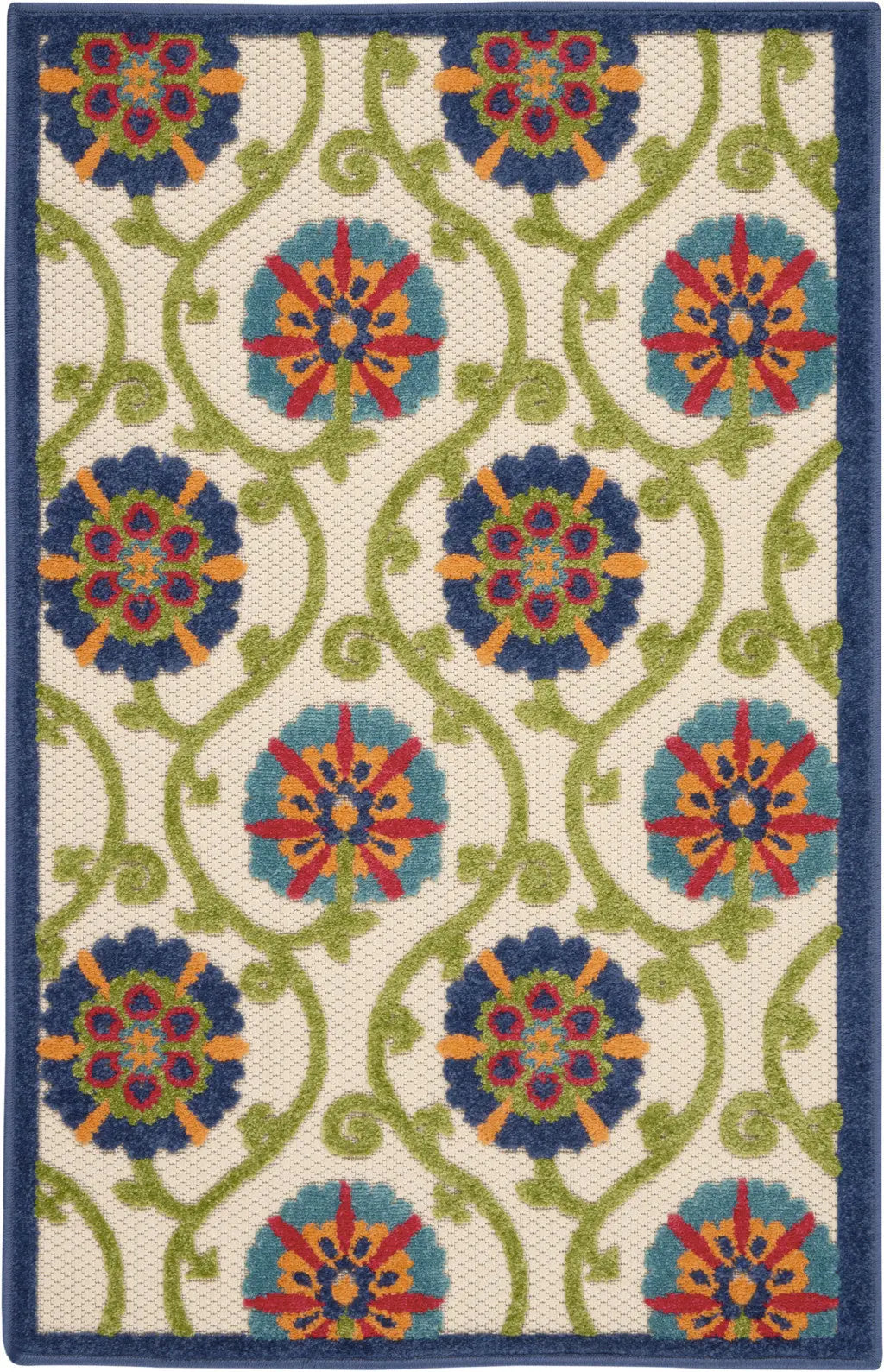 3' X 4' Navy Blue Beige Green Blue And Red Floral Indoor Outdoor Area Rug Homeroots Outdoor