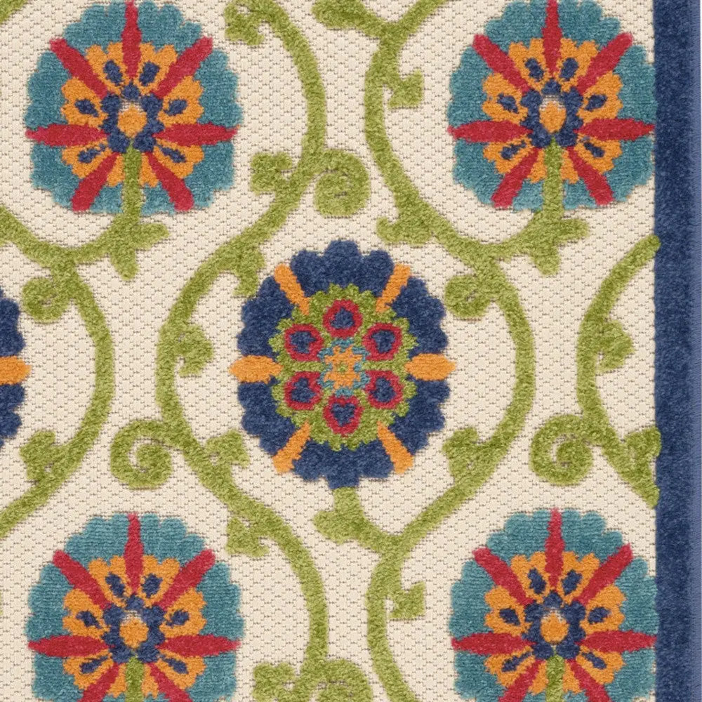3' X 4' Navy Blue Beige Green Blue And Red Floral Indoor Outdoor Area Rug Homeroots Outdoor