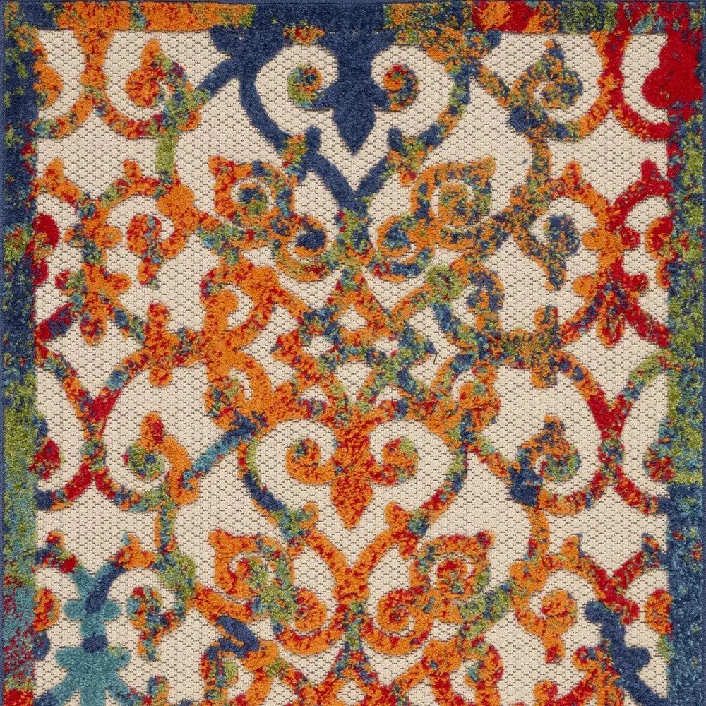 3' X 4' Navy Blue Beige Green Orange And Red Trellis Indoor Outdoor Area Rug Homeroots Outdoor