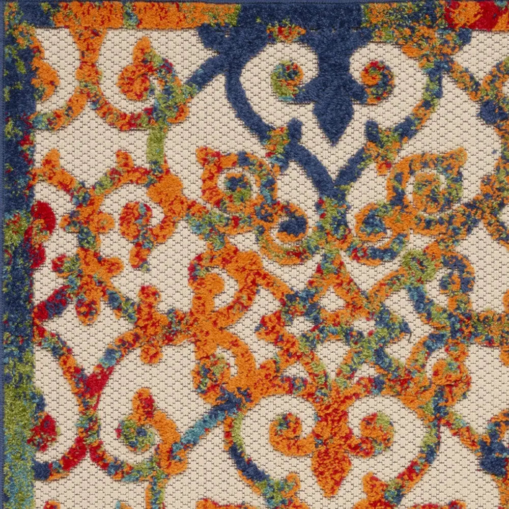 3' X 4' Navy Blue Beige Green Orange And Red Trellis Indoor Outdoor Area Rug Homeroots Outdoor