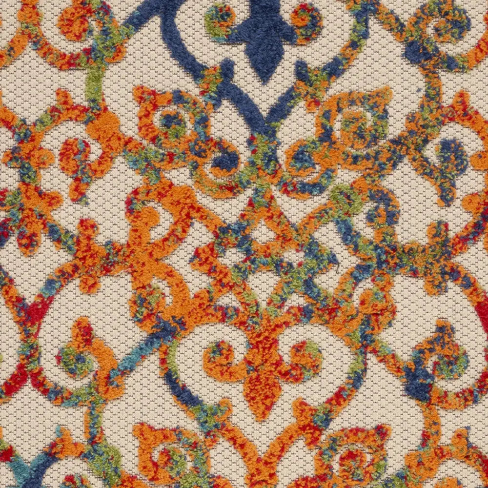 3' X 4' Navy Blue Beige Green Orange And Red Trellis Indoor Outdoor Area Rug Homeroots Outdoor