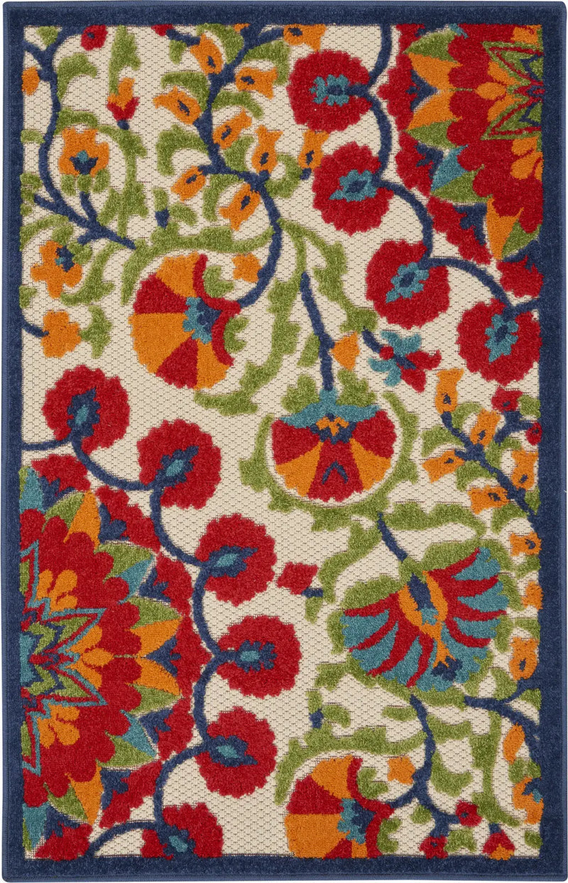 3' X 4' Red And Ivory Floral Indoor Outdoor Area Rug - GreatEagleInc