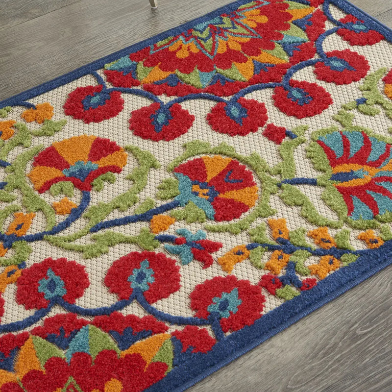 3' X 4' Red And Ivory Floral Indoor Outdoor Area Rug - GreatEagleInc