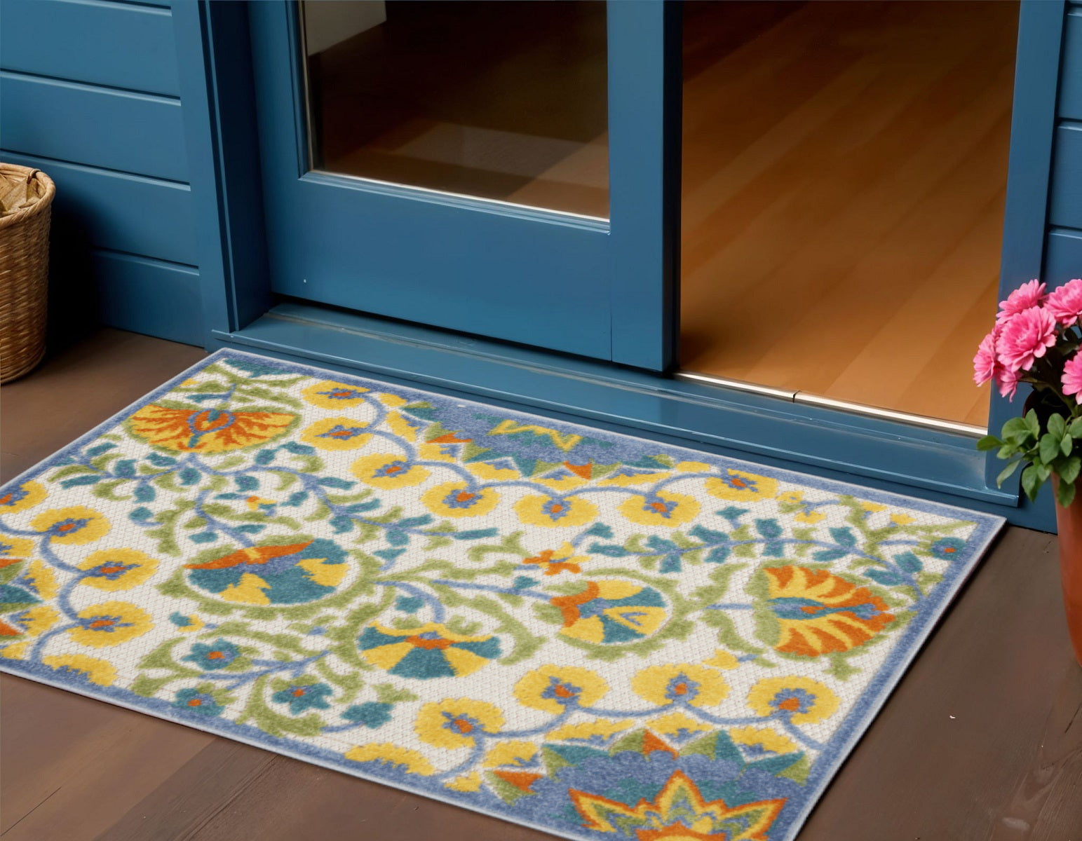 3' X 4' Yellow And Ivory Indoor Outdoor Area Rug - GreatEagleInc