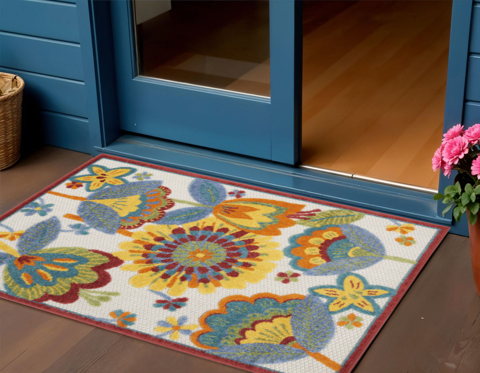 3' X 4' Yellow And Ivory Indoor Outdoor Area Rug - GreatEagleInc