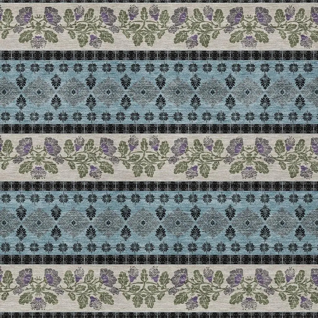 3' X 5' Aqua And Charcoal Striped Washable Indoor Outdoor Area Rug Homeroots Outdoor