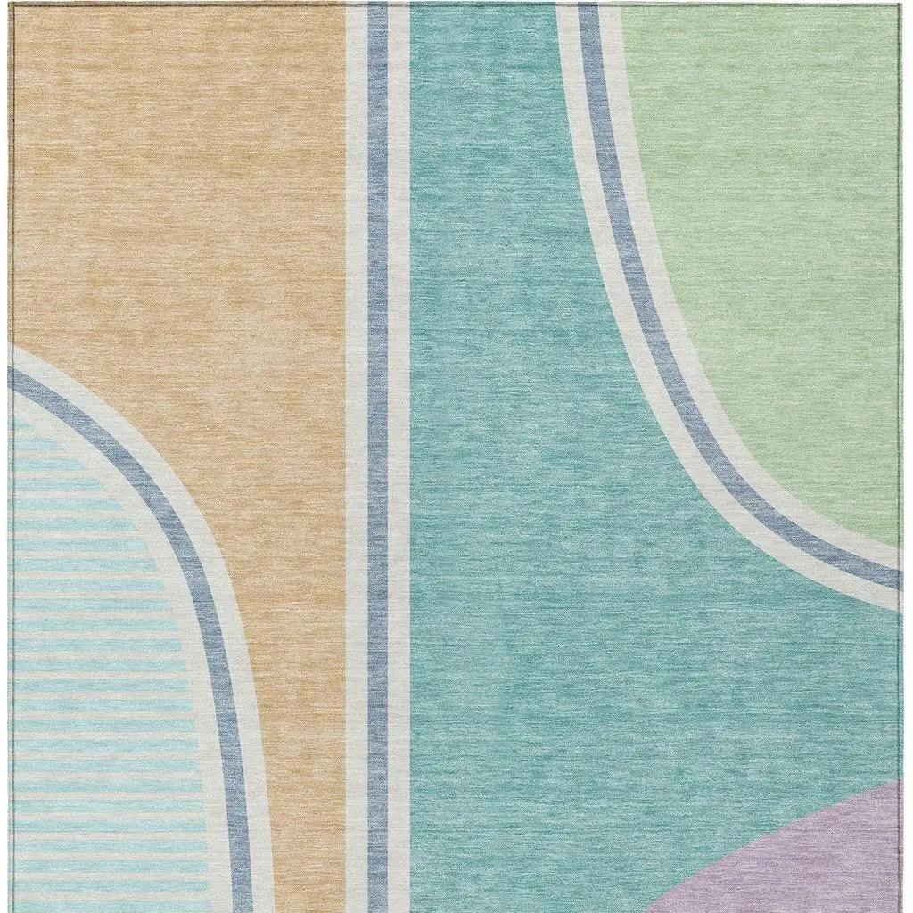 3' X 5' Aqua And Copper Geometric Washable Indoor Outdoor Area Rug Homeroots Outdoor