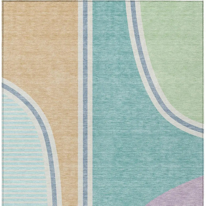 3' X 5' Aqua And Copper Geometric Washable Indoor Outdoor Area Rug Homeroots Outdoor