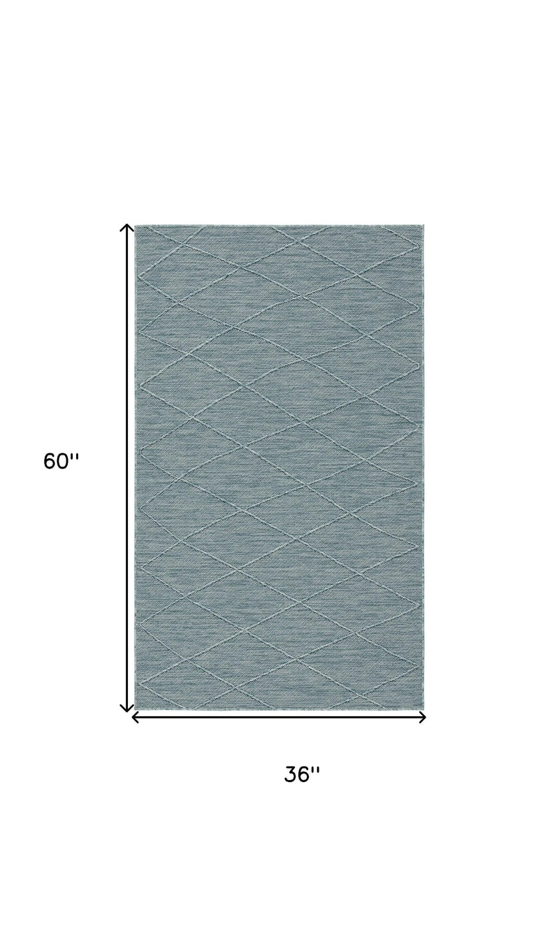 3' X 5' Aqua And Ivory Geometric Indoor Outdoor Area Rug Homeroots Outdoor