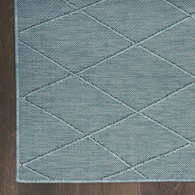 3' X 5' Aqua And Ivory Geometric Indoor Outdoor Area Rug Homeroots Outdoor
