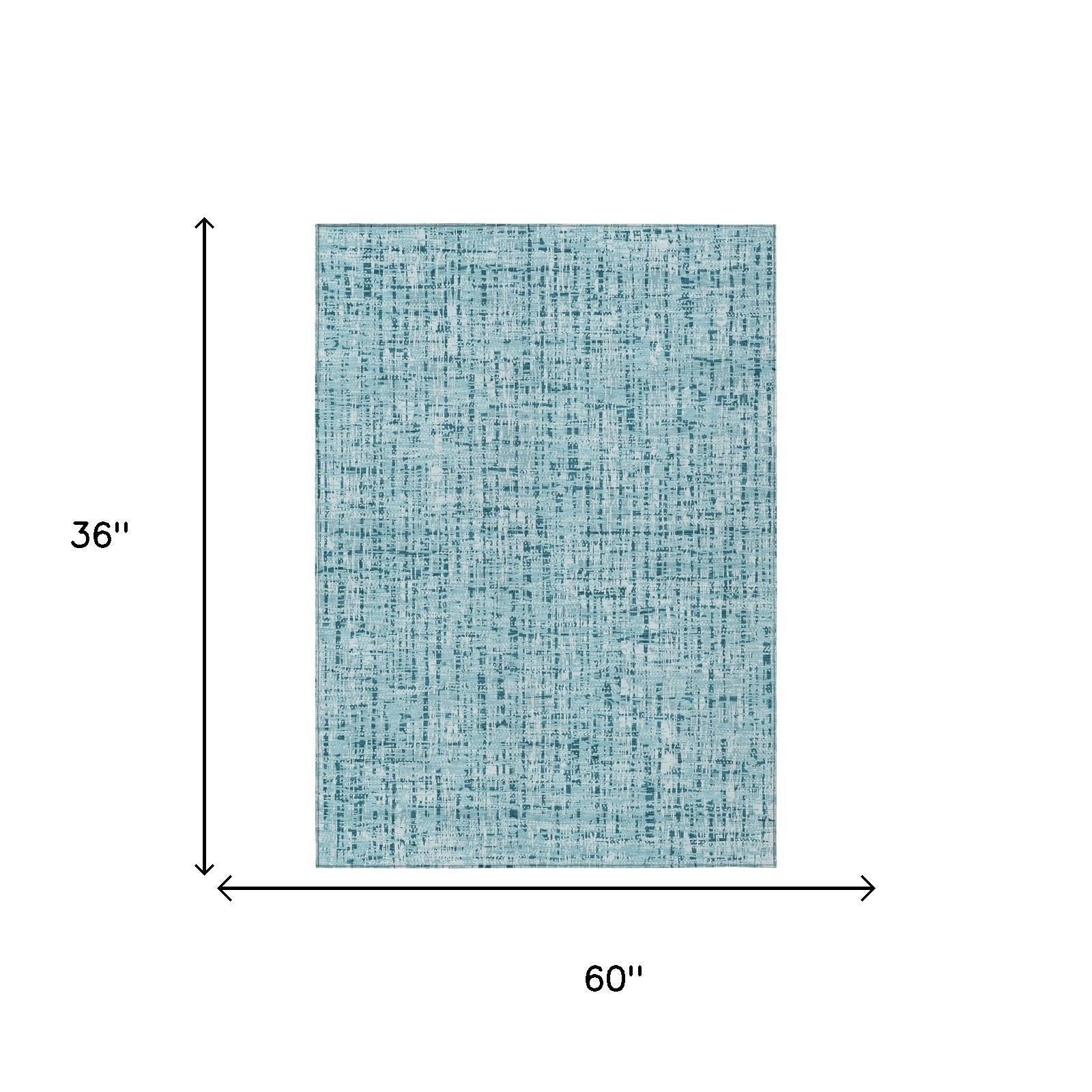 3' X 5' Aqua And Teal Blue Abstract Washable Indoor Outdoor Area Rug Homeroots Outdoor