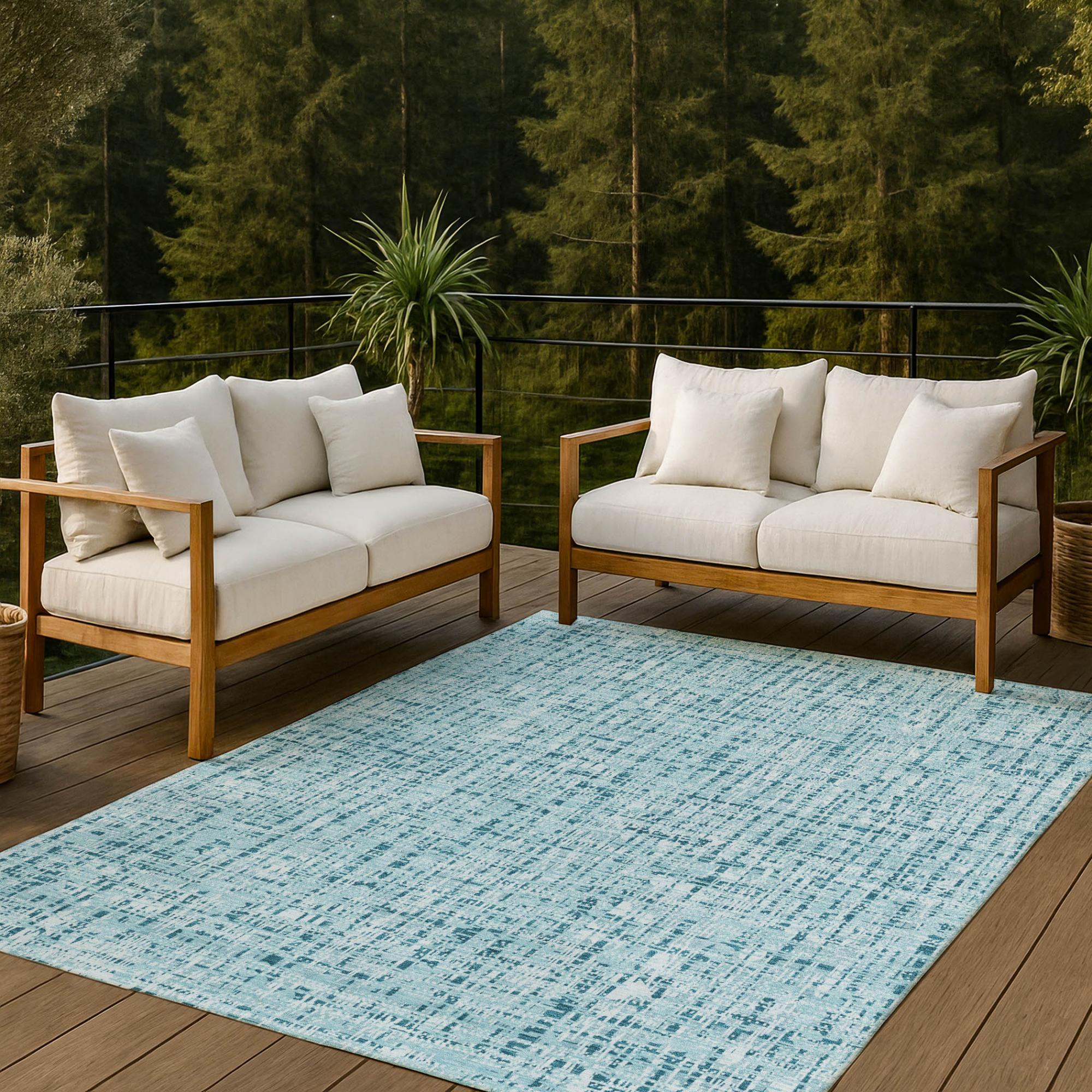 3' X 5' Aqua And Teal Blue Abstract Washable Indoor Outdoor Area Rug Homeroots Outdoor