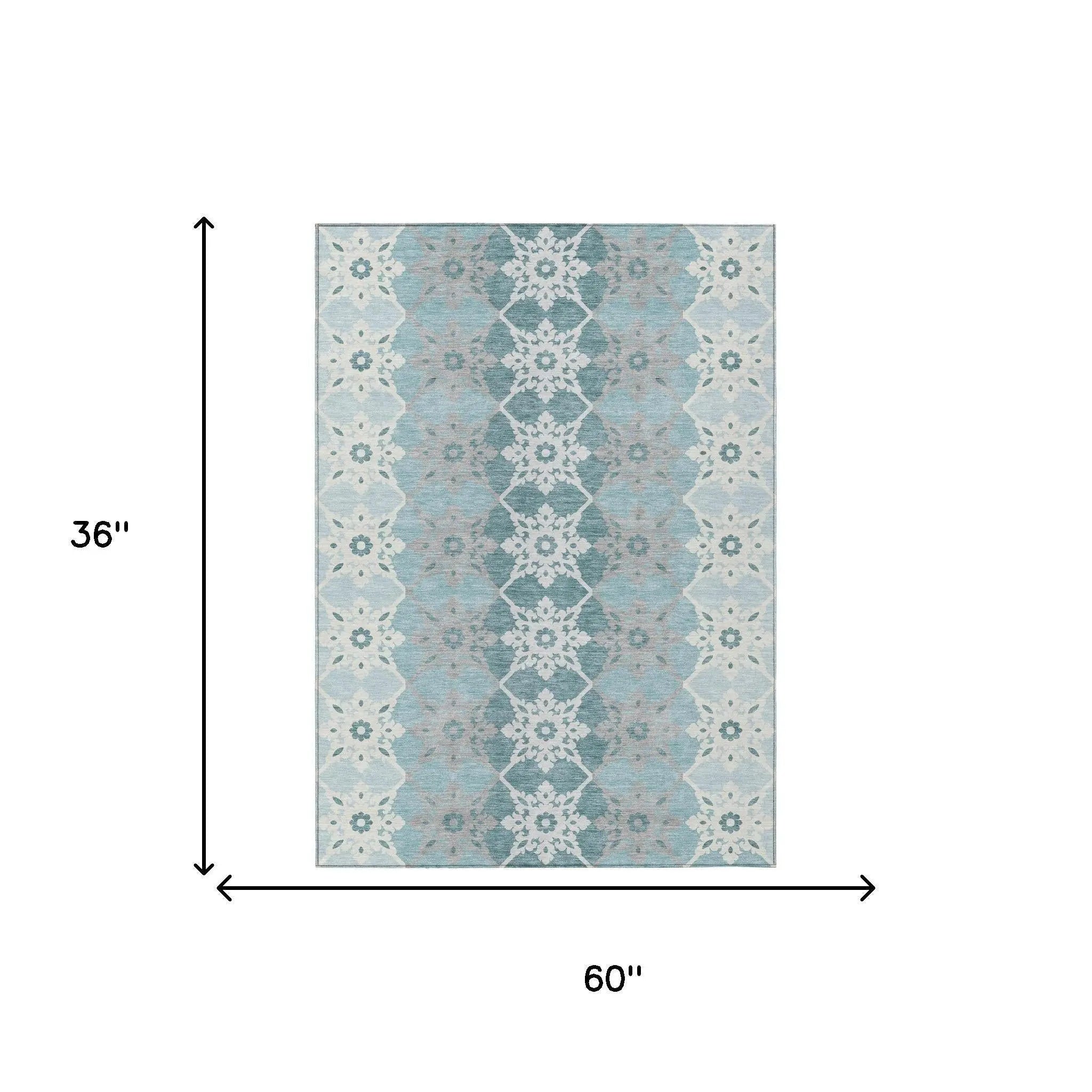 3' X 5' Aqua And Teal Blue Floral Medallion Washable Indoor Outdoor Area Rug Homeroots Outdoor