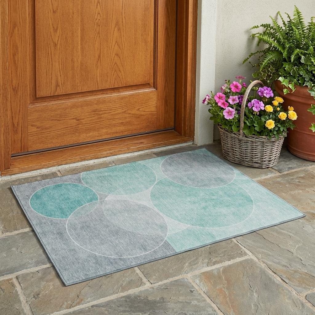 3' X 5' Aqua And Teal Blue Geometric Washable Indoor Outdoor Area Rug Homeroots Outdoor