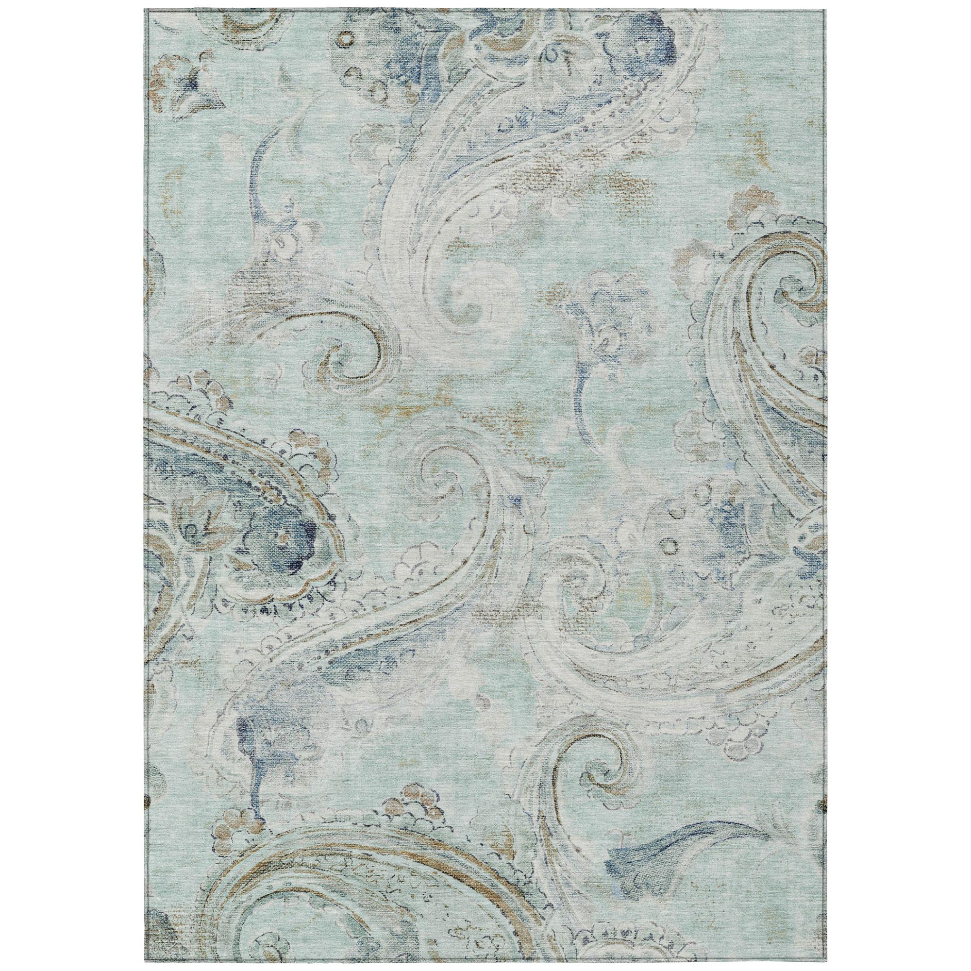 3' X 5' Aqua And Teal Blue Paisley Washable Indoor Outdoor Area Rug Homeroots Outdoor