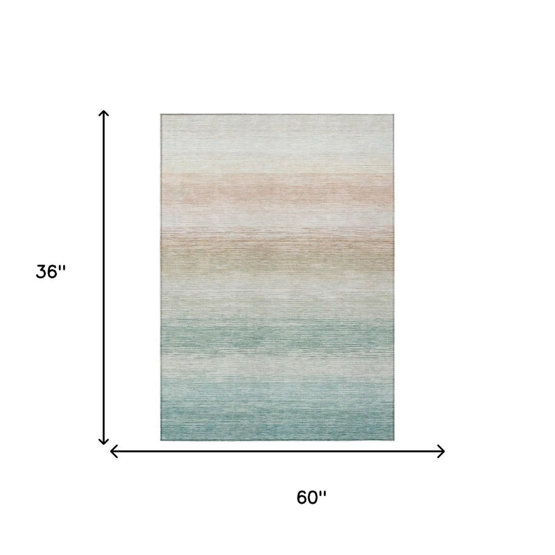 3' X 5' Aqua And Teal Blue Striped Washable Indoor Outdoor Area Rug Homeroots Outdoor