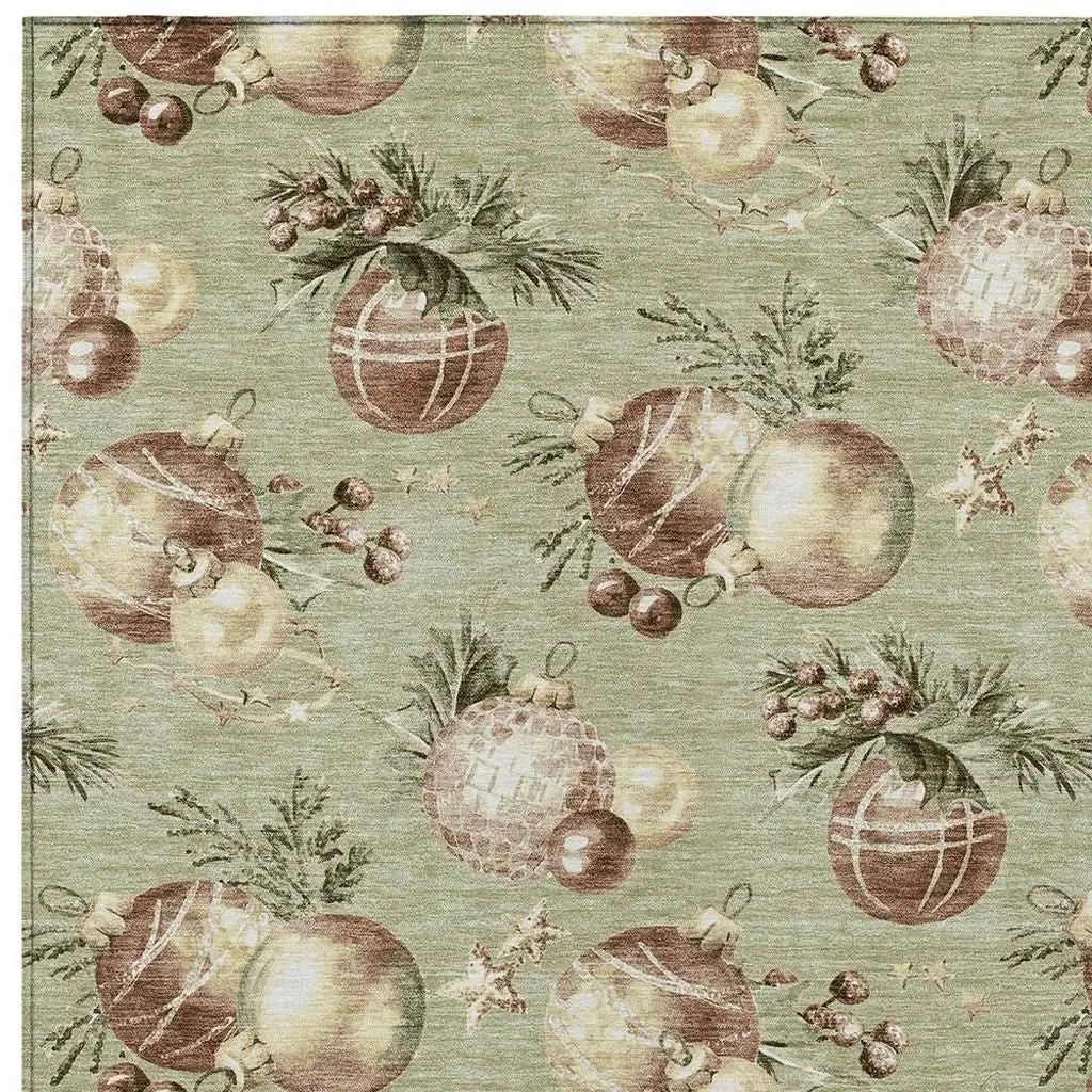 3' X 5' Artichoke Green Brown And Beige Stars Washable Indoor Outdoor Area Rug Homeroots Outdoor