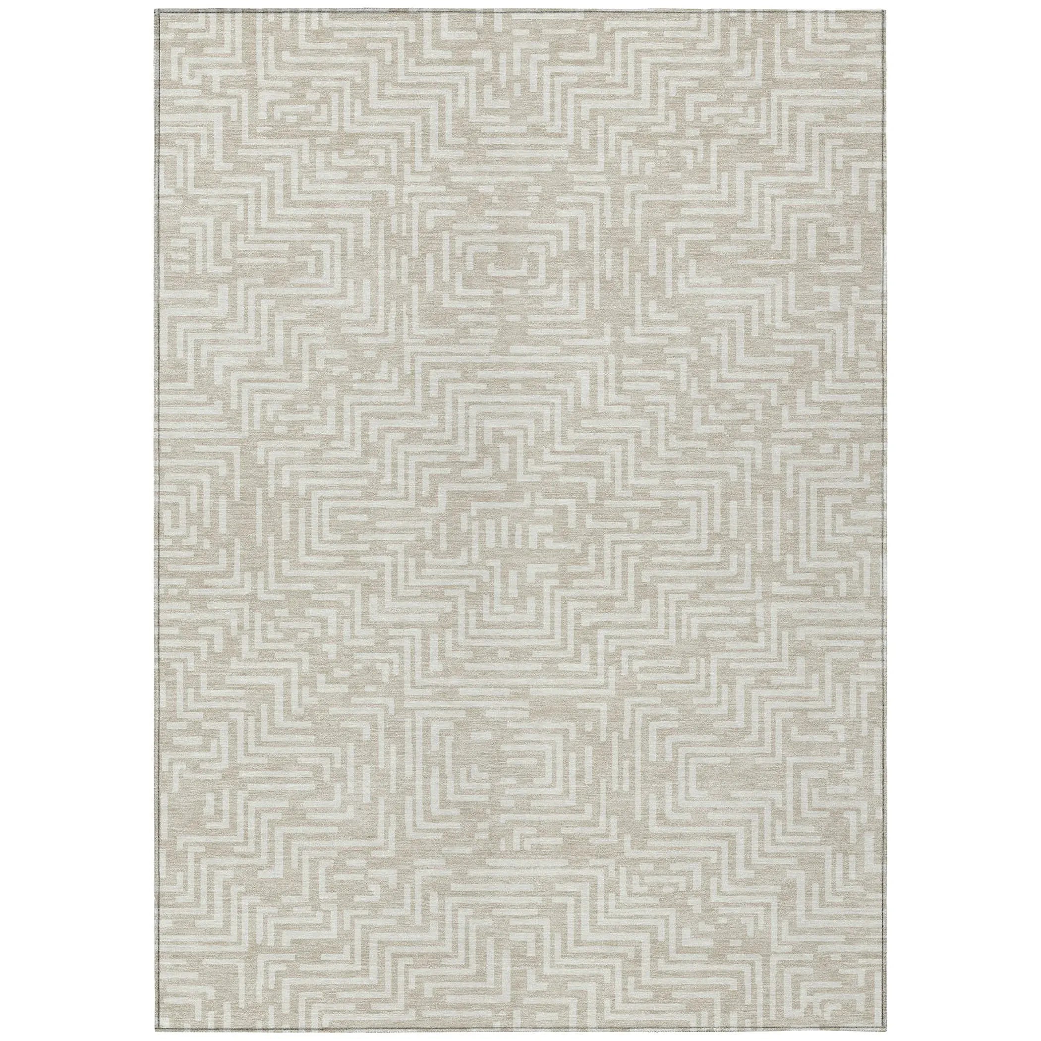3' X 5' Beige And Blue Geometric Washable Indoor Outdoor Area Rug Homeroots Outdoor