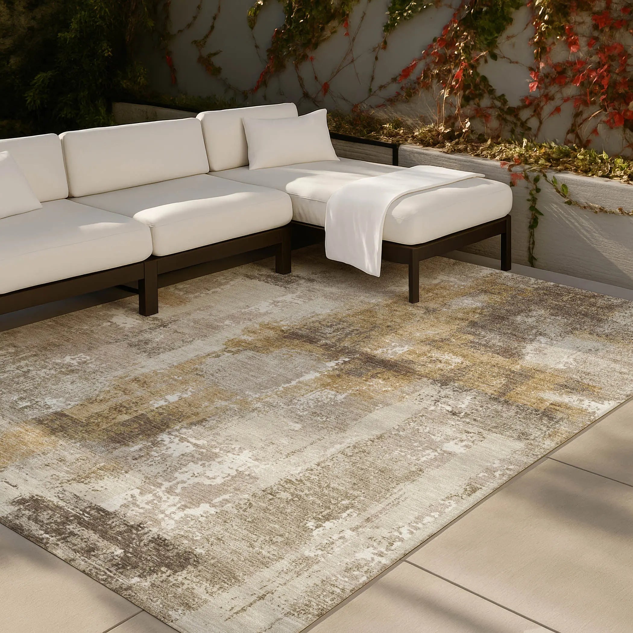 3' X 5' Beige And Brown Abstract Washable Indoor Outdoor Area Rug Homeroots Outdoor
