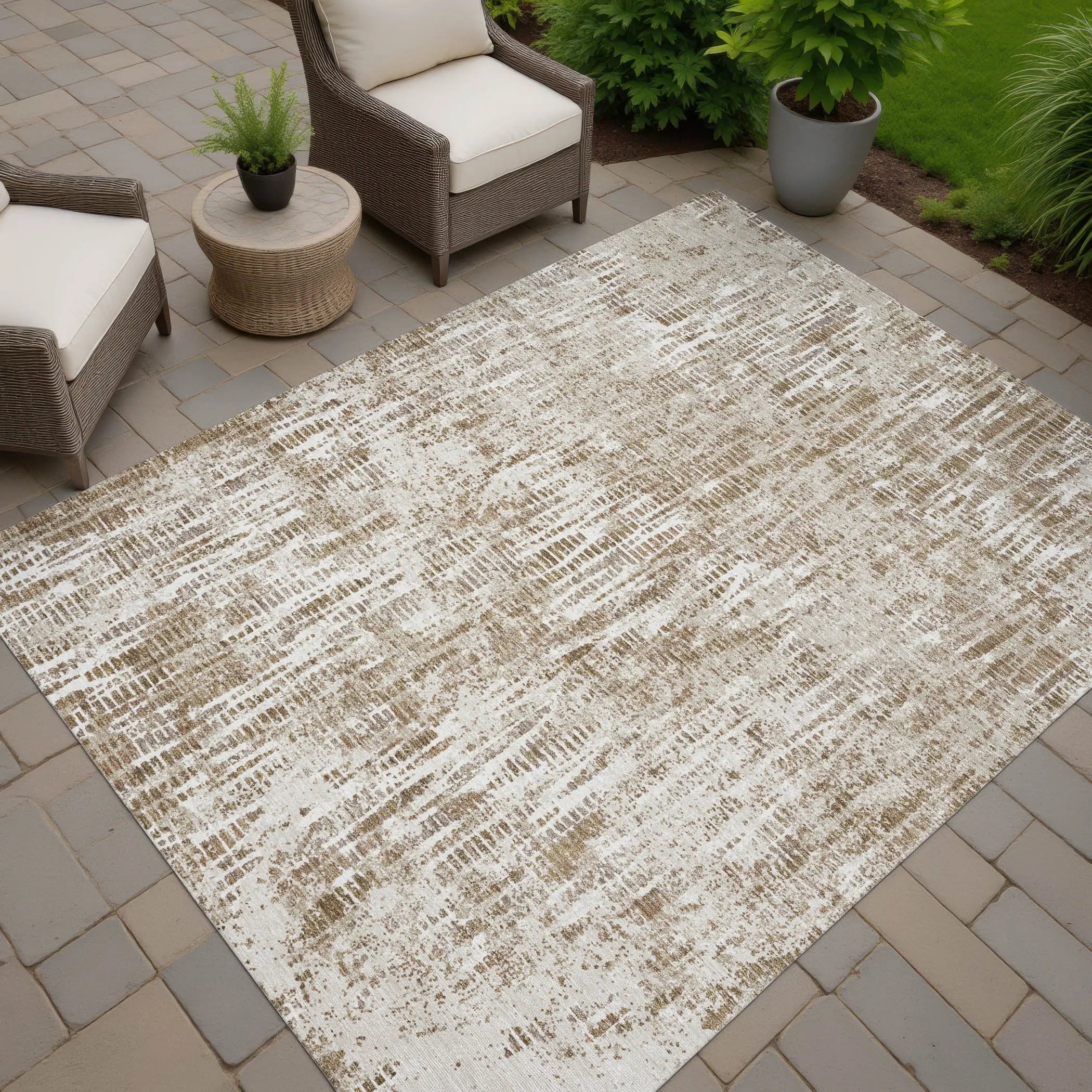 3' X 5' Beige And Brown Abstract Washable Indoor Outdoor Area Rug Homeroots Outdoor