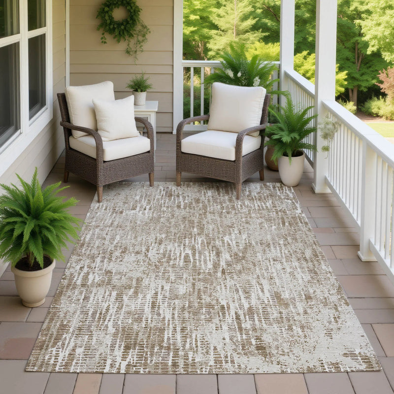 3' X 5' Beige And Brown Abstract Washable Indoor Outdoor Area Rug Homeroots Outdoor